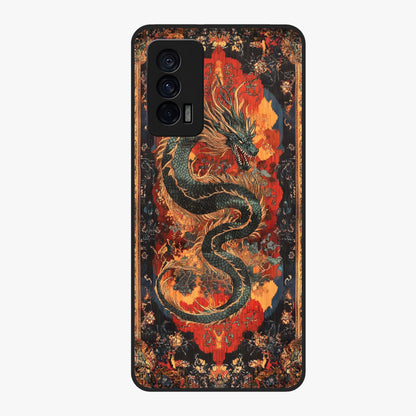Inferno Dragon Soul Glass Case showing flat back view with fiery dragon artwork and glossy glass finish.