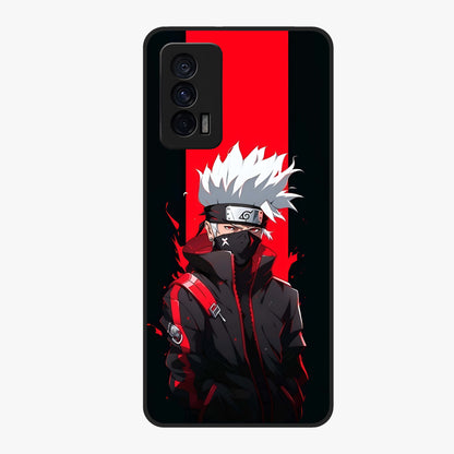 Kakashi Scarlet Shadow Glass Case showing flat back view with powerful anime ninja artwork and glossy glass finish.