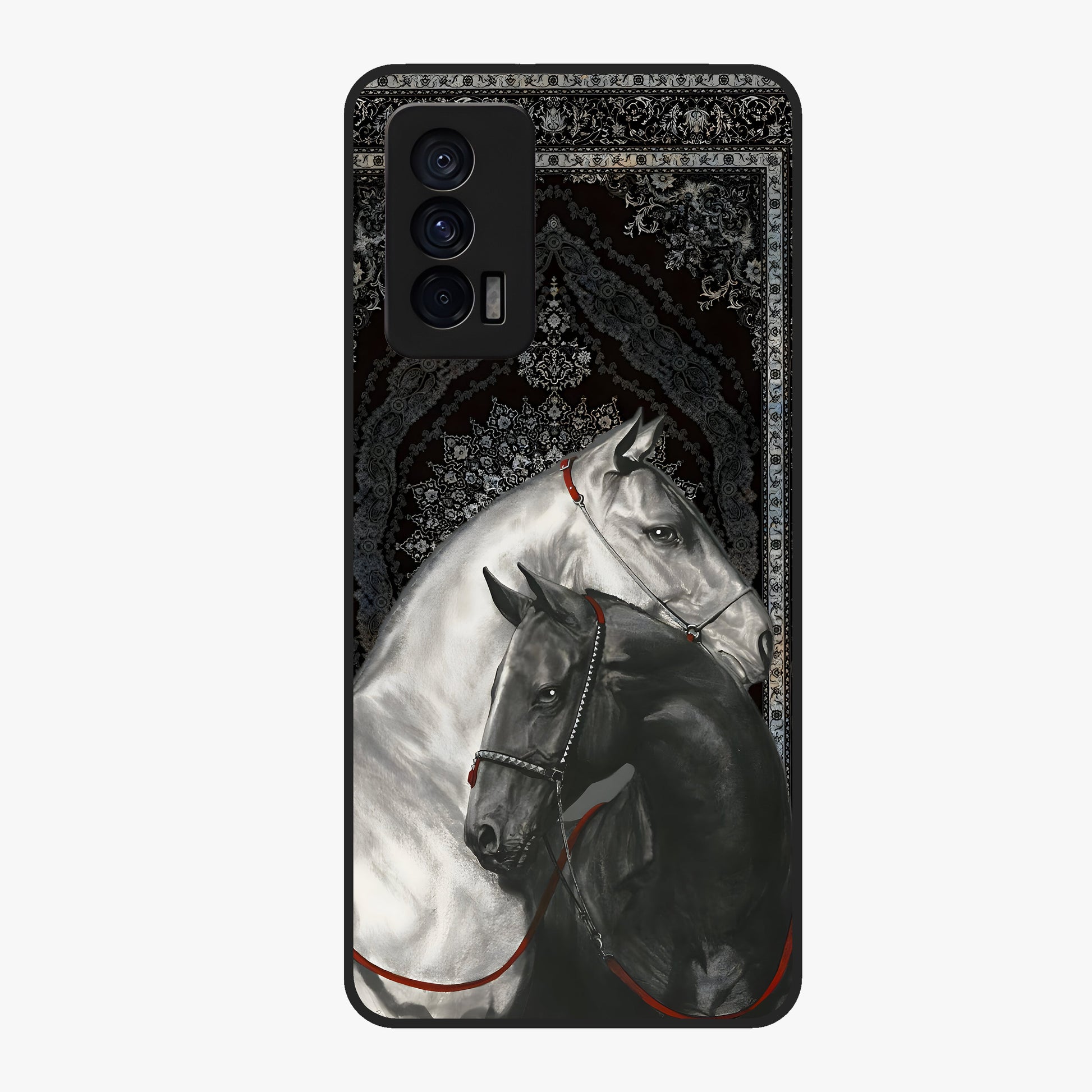 Majestic Ride Legacy Glass Case showing flat back view with powerful automotive inspired artwork and glossy glass finish.