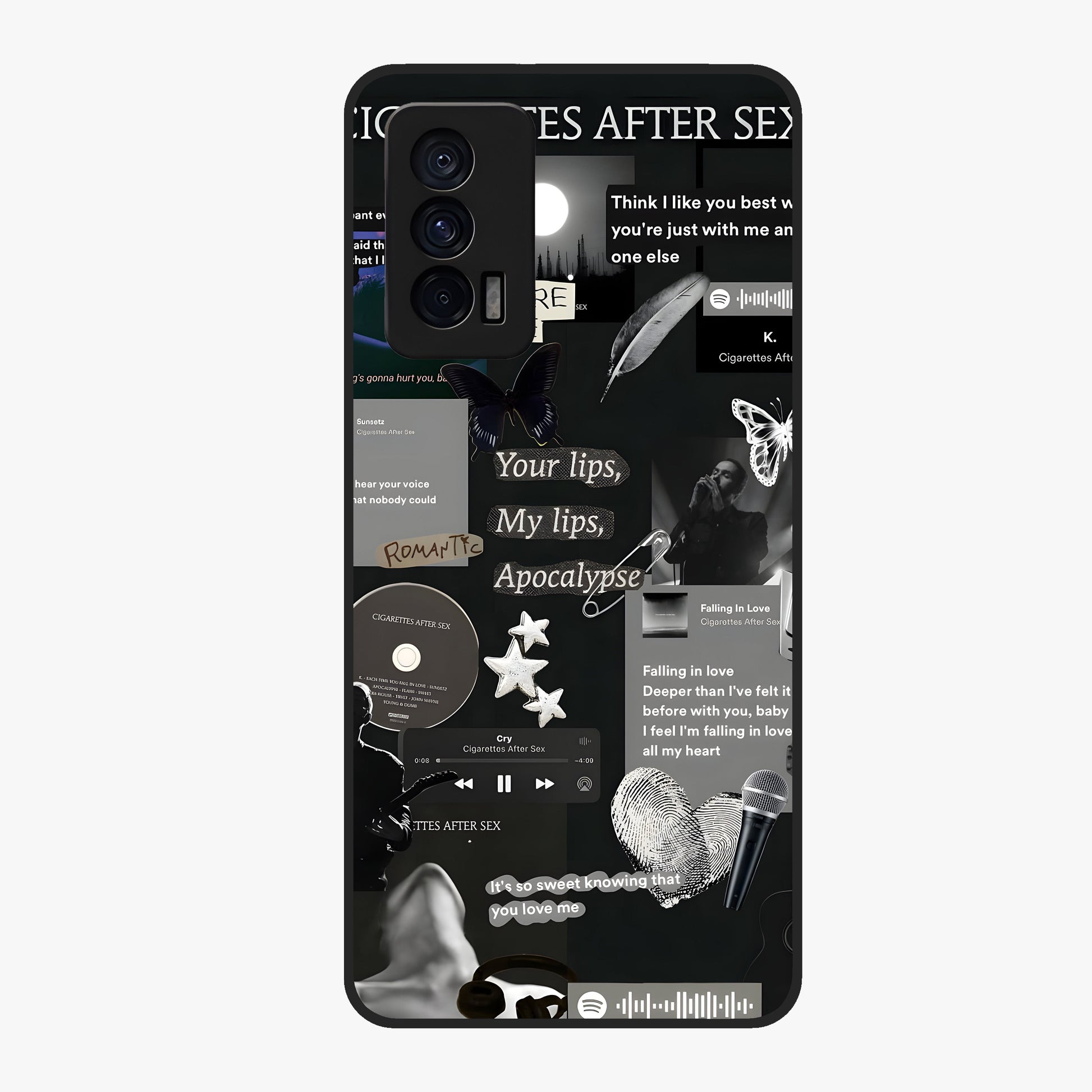 Midnight Love Echo Glass Case showing flat back view with romantic midnight themed artwork and glossy glass finish.