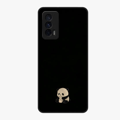 Midnight Panda Love Glass Case showing flat back view with cute panda themed artwork and glossy glass finish.