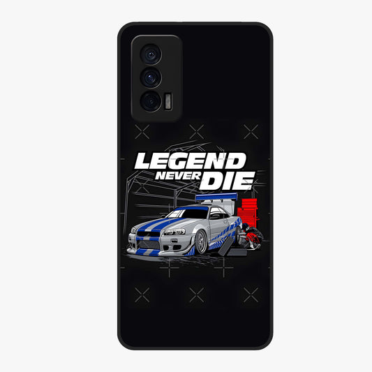 Midnight Racing Legacy Glass Case showing flat back view with sleek racing inspired artwork and glossy glass finish.