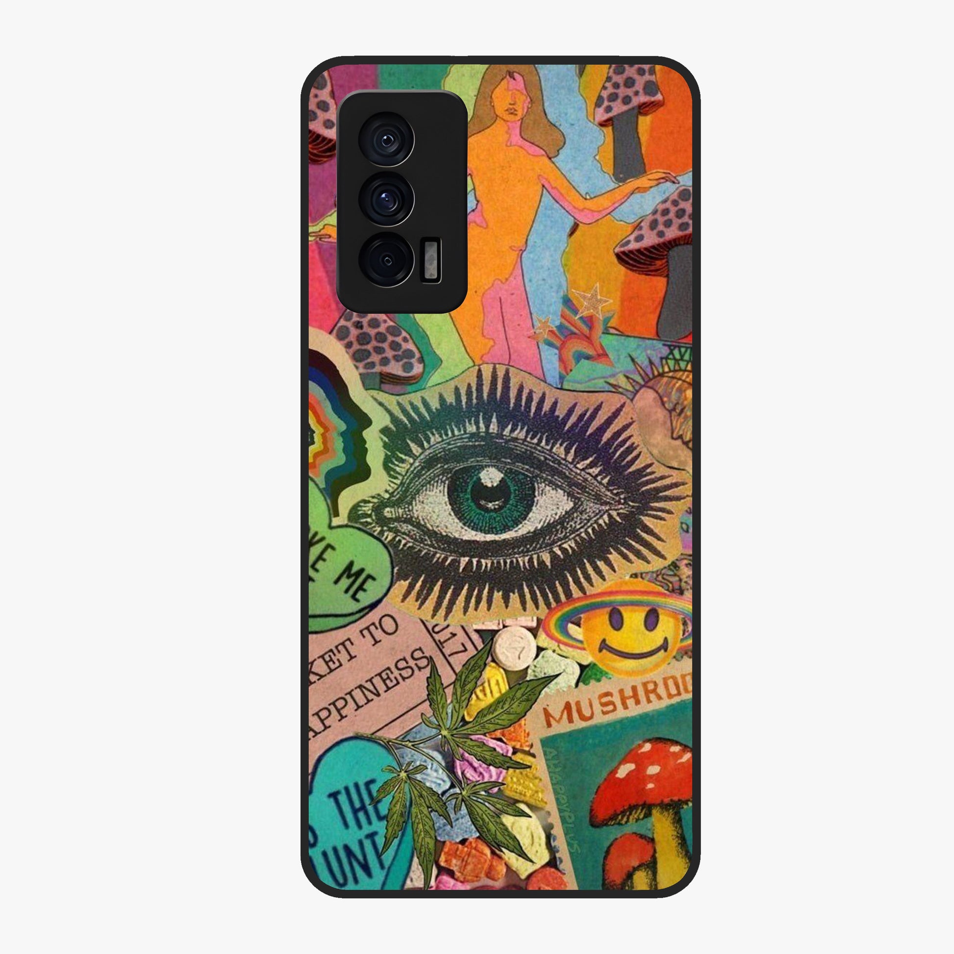 Mystic Eye Wonderland Glass Case showing flat back view with mystical eye themed artwork and glossy glass finish.