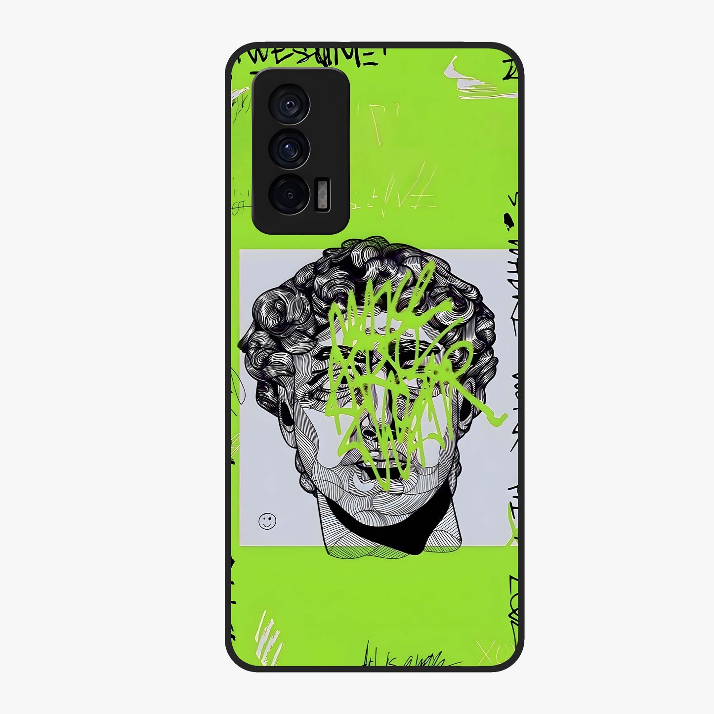 Neo Graffiti Rebellion Glass Case showing flat back view with vibrant graffiti artwork and glossy glass finish.