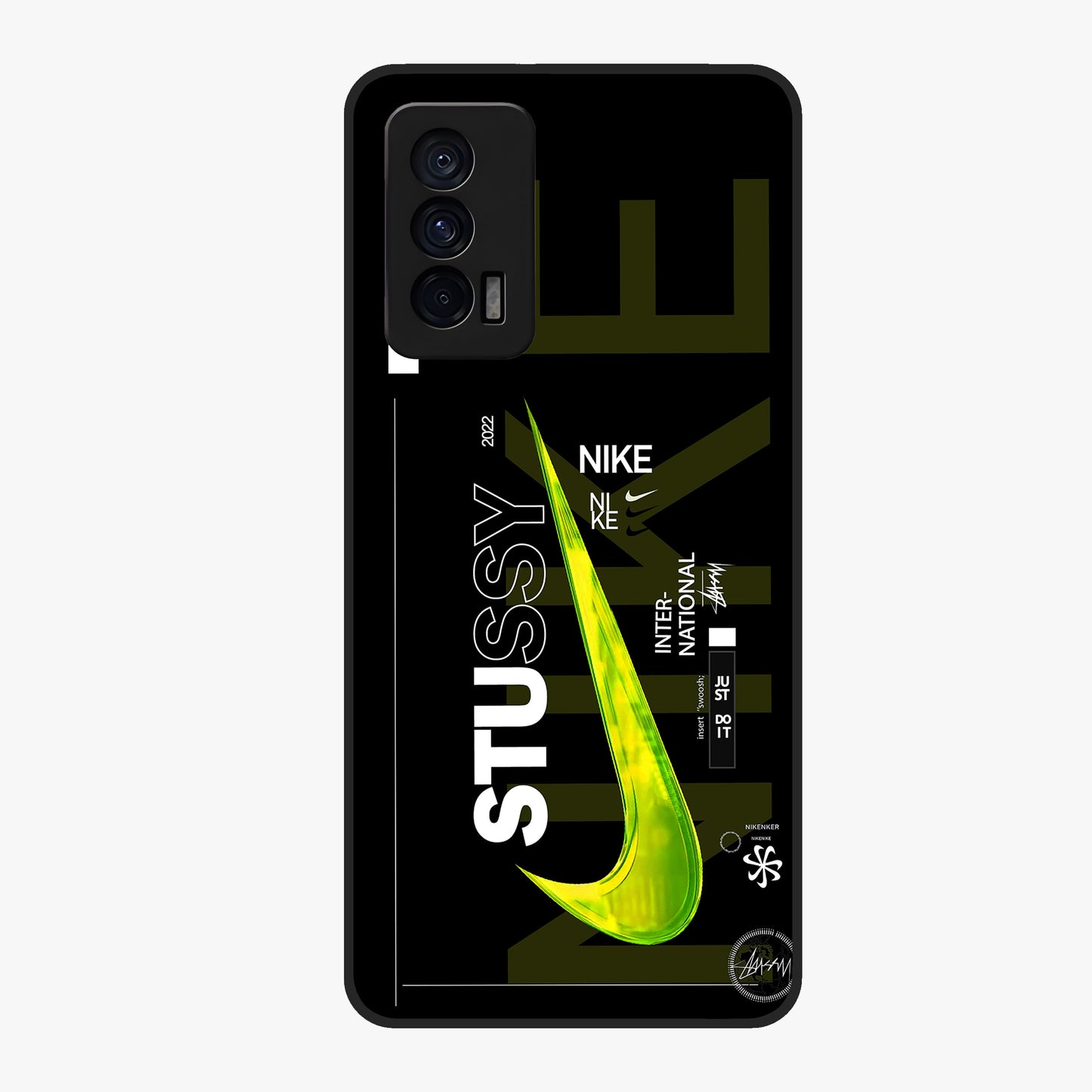 Neon Street Edition Glass Case showing flat back view with neon street style artwork and glossy glass finish.