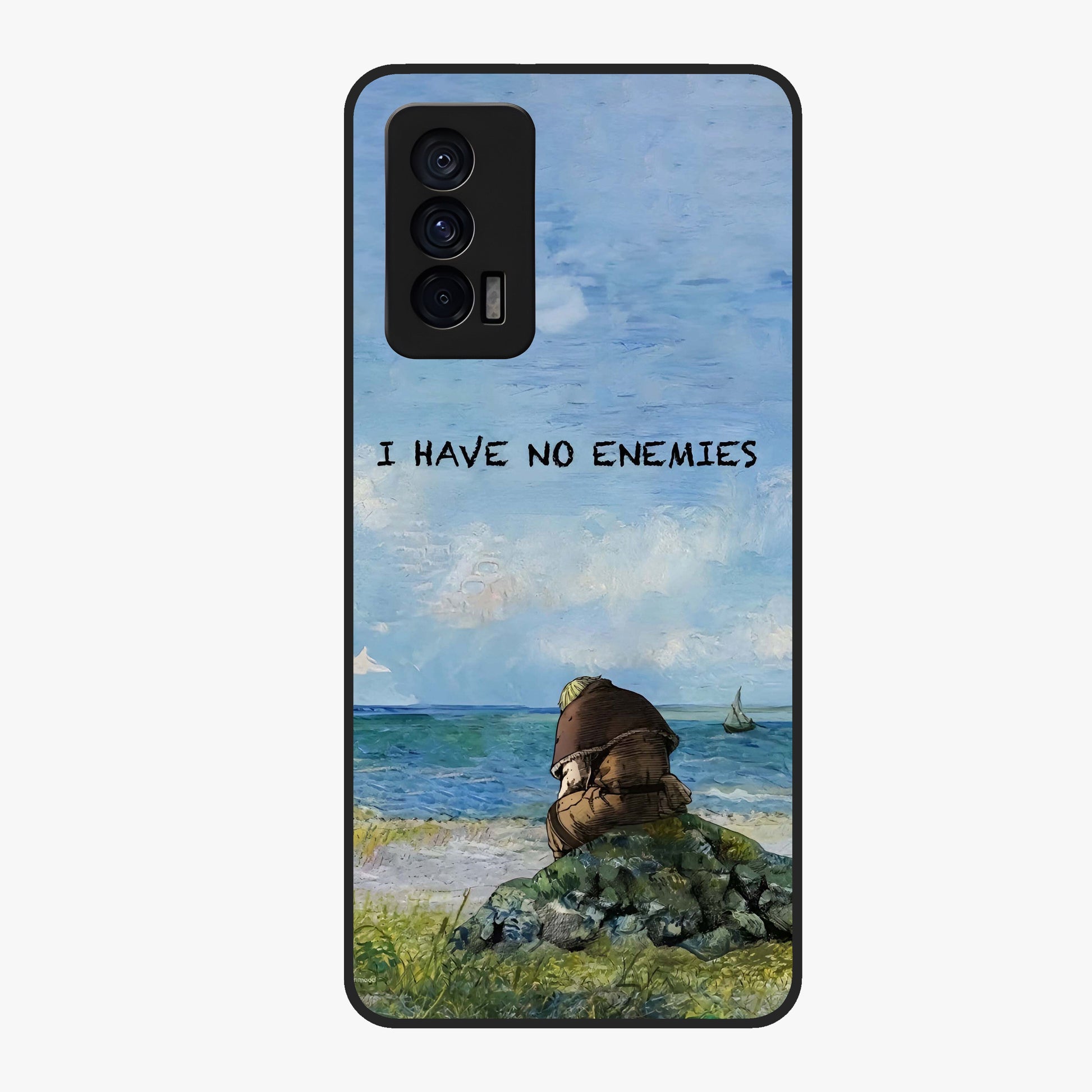 Peace Beyond War Glass Case showing flat back view with symbolic peace themed artwork and glossy glass finish.