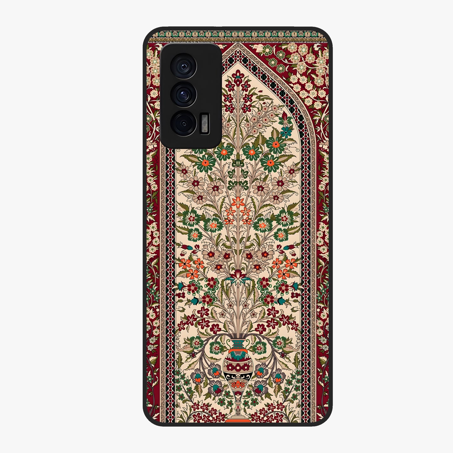Persian Inspired Glass Case showing flat back view with ornate Persian style pattern artwork and glossy glass finish.