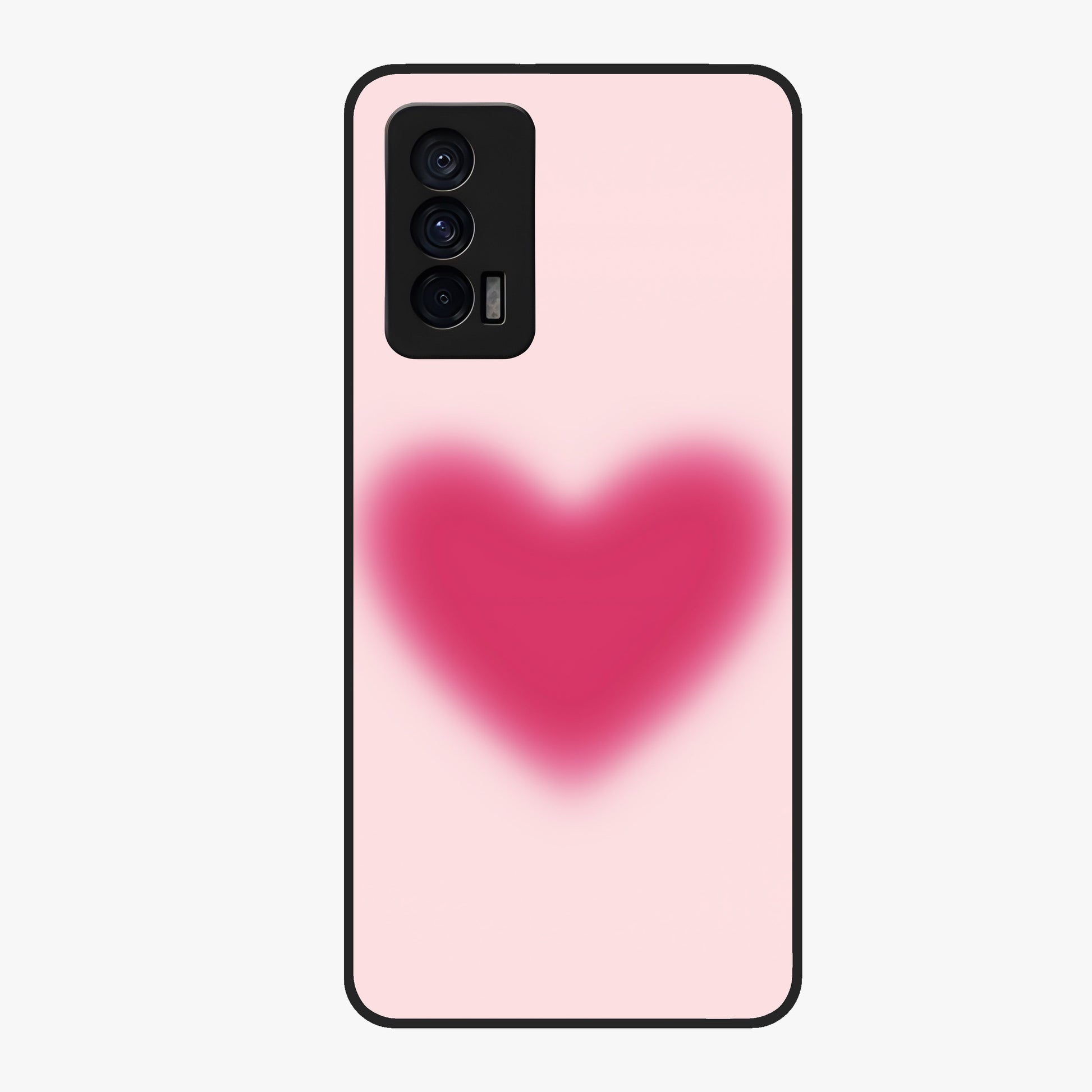Pink Aura Heart Glass Case showing flat back view with glowing heart artwork and glossy glass finish.
