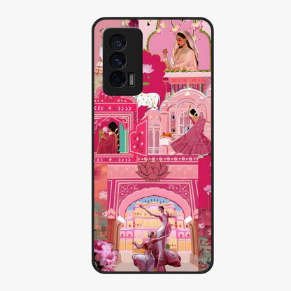 Pink Palace Muse Glass Case showing flat back view with elegant palace inspired artwork and glossy glass finish.