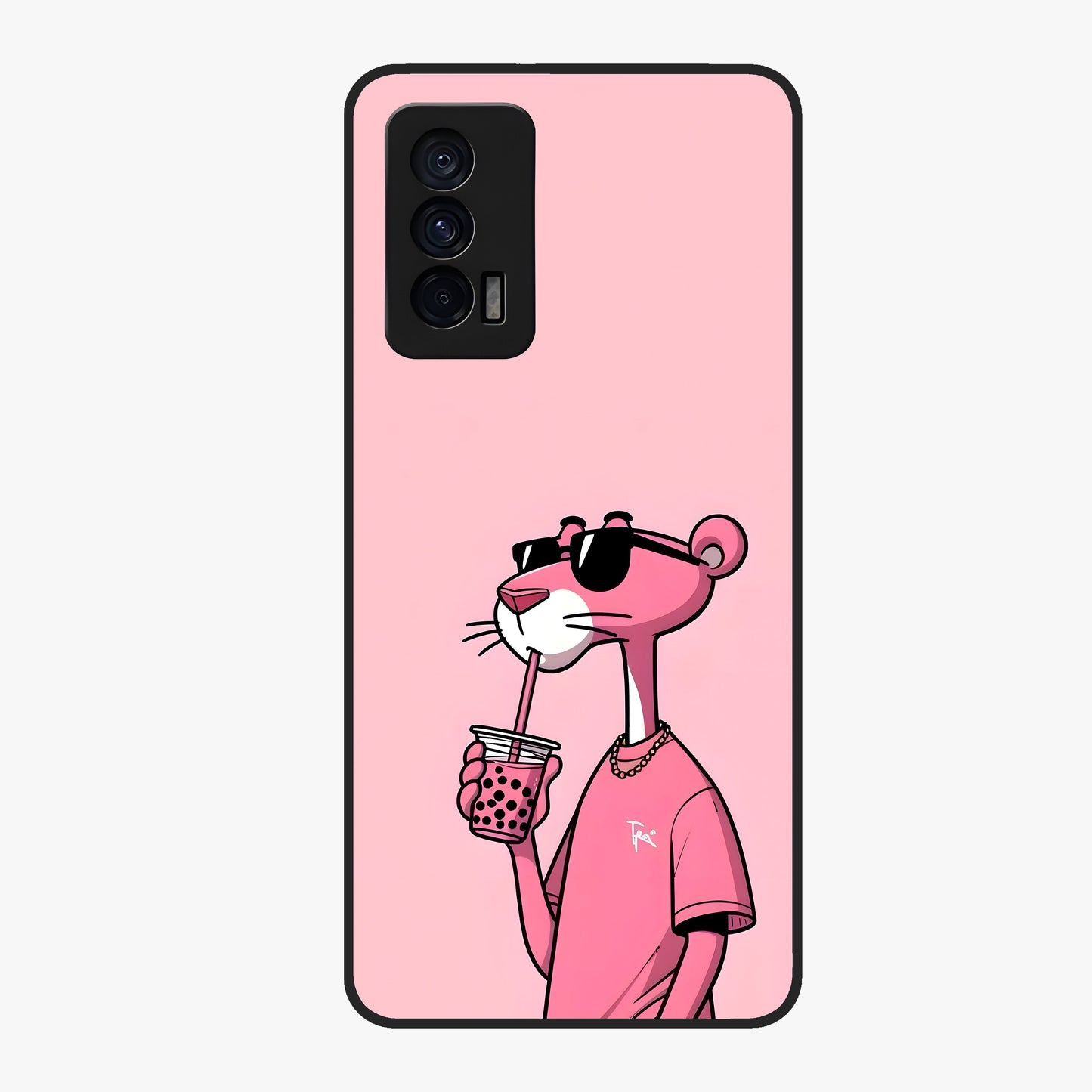 Pink Panther Glass Case showing flat back view with iconic pink panther artwork and glossy glass finish.