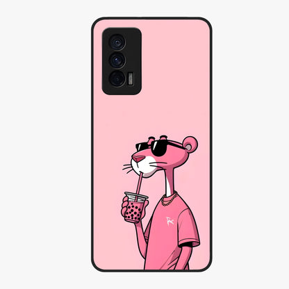 Pink Panther Glass Case showing flat back view with iconic pink panther artwork and glossy glass finish.