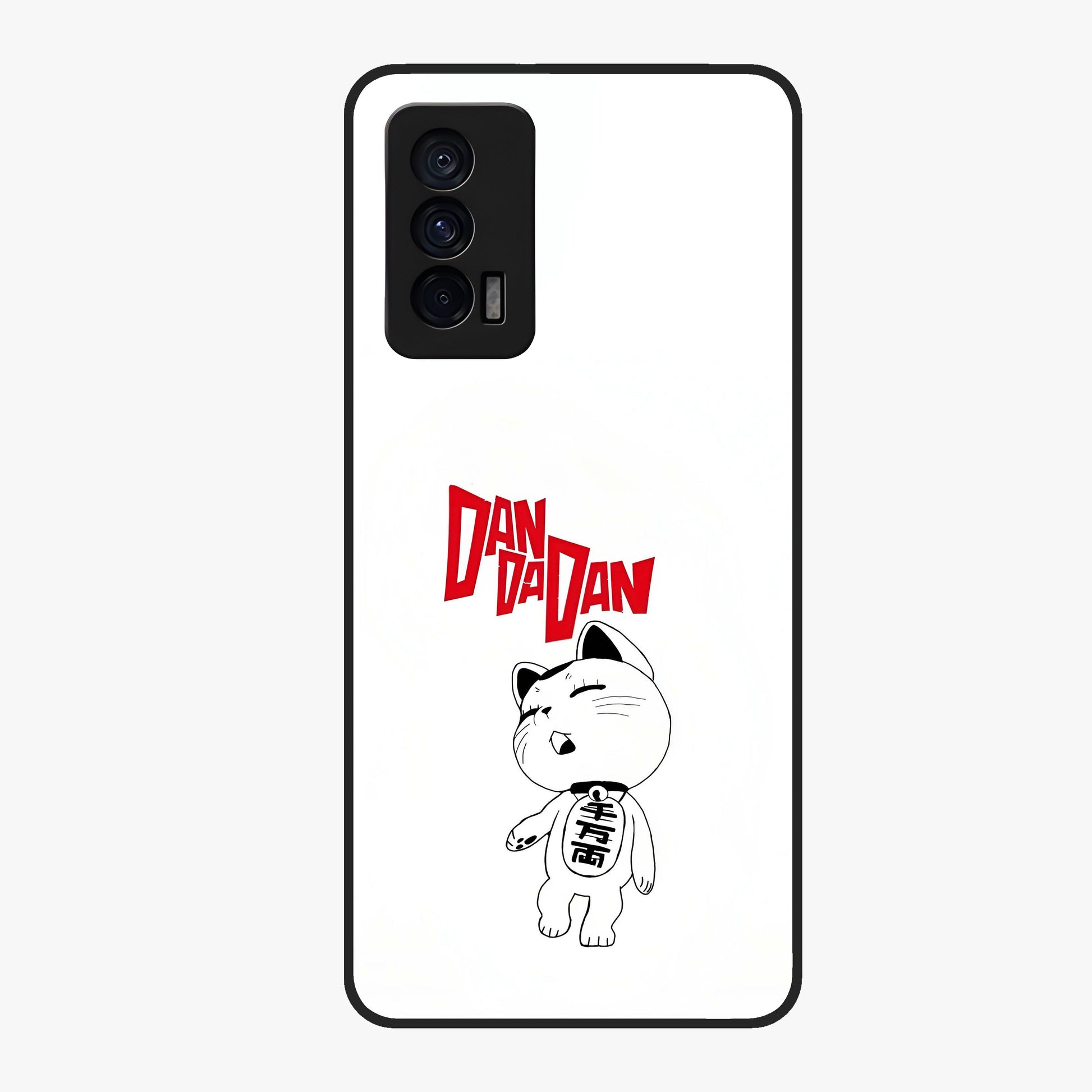 Playful Spirit Charm Glass Case showing flat back view with cheerful charm themed artwork and glossy glass finish.