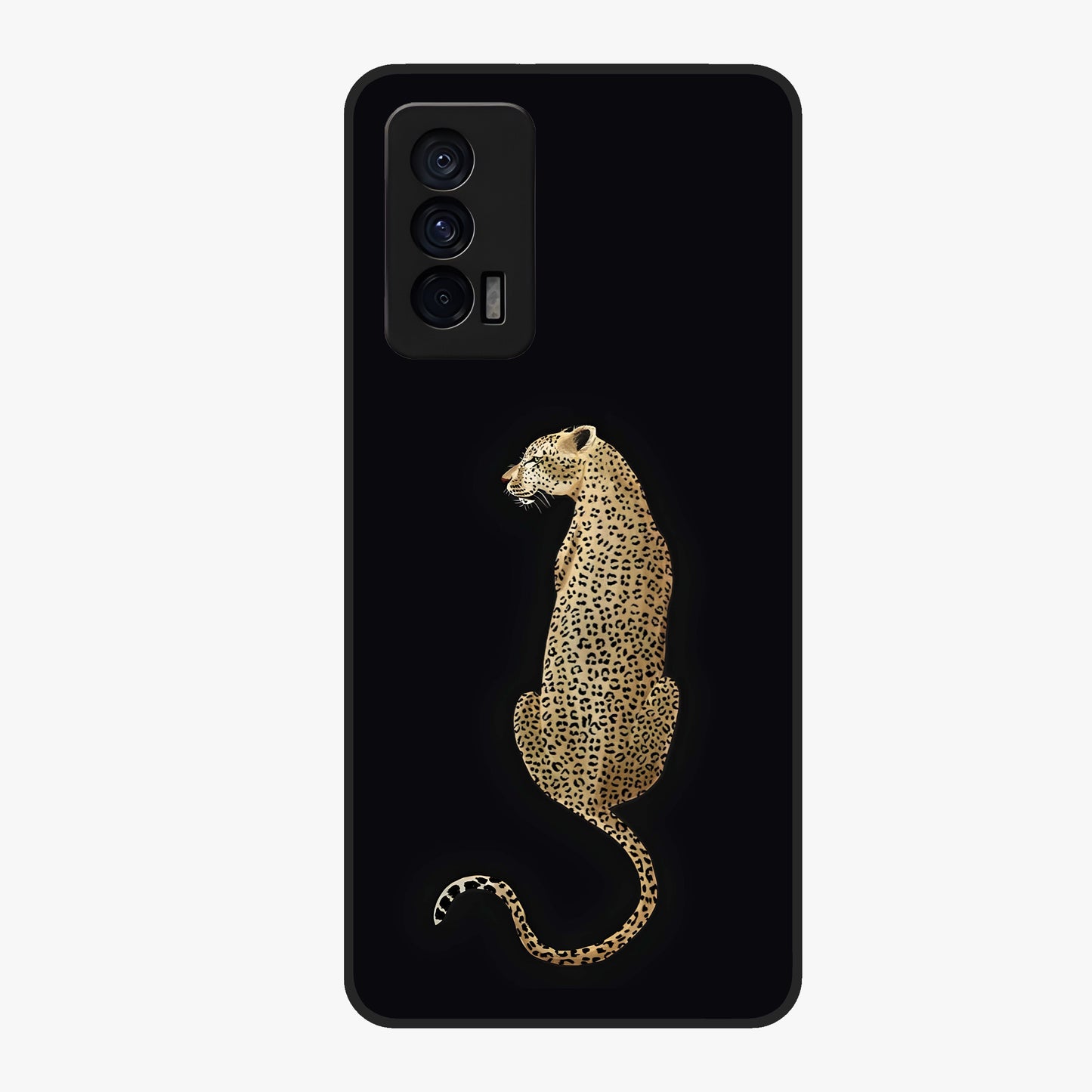 Regal Leopard Glass Case showing flat back view with bold leopard artwork and glossy glass finish.