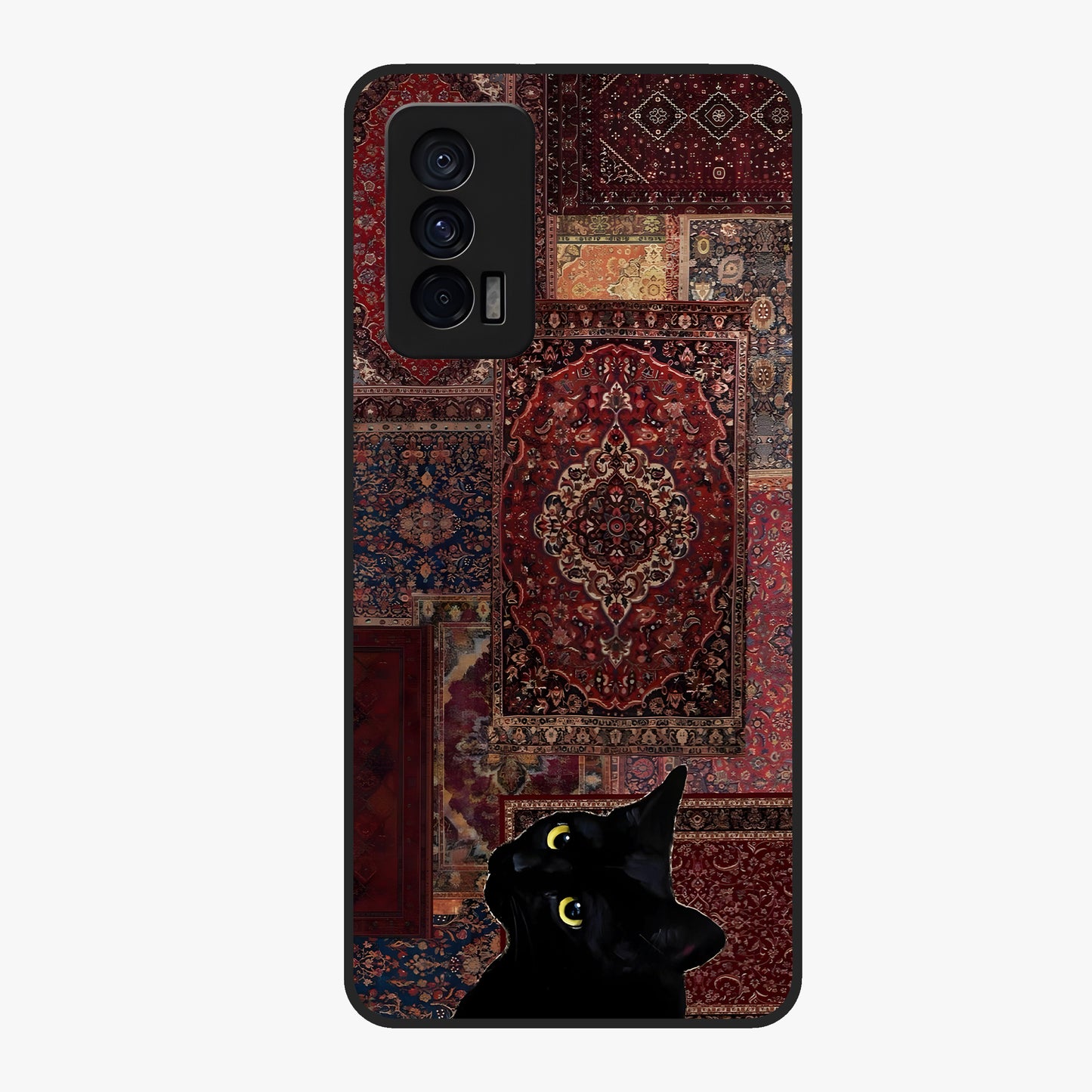 Regal Magic Cat Apple Glass Case showing flat back view with magical cat artwork holding apple and glossy glass finish.