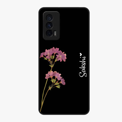 Riching Lavender Flower Custom Name Glass Case showing flat back view with lavender floral artwork and personalized name design.