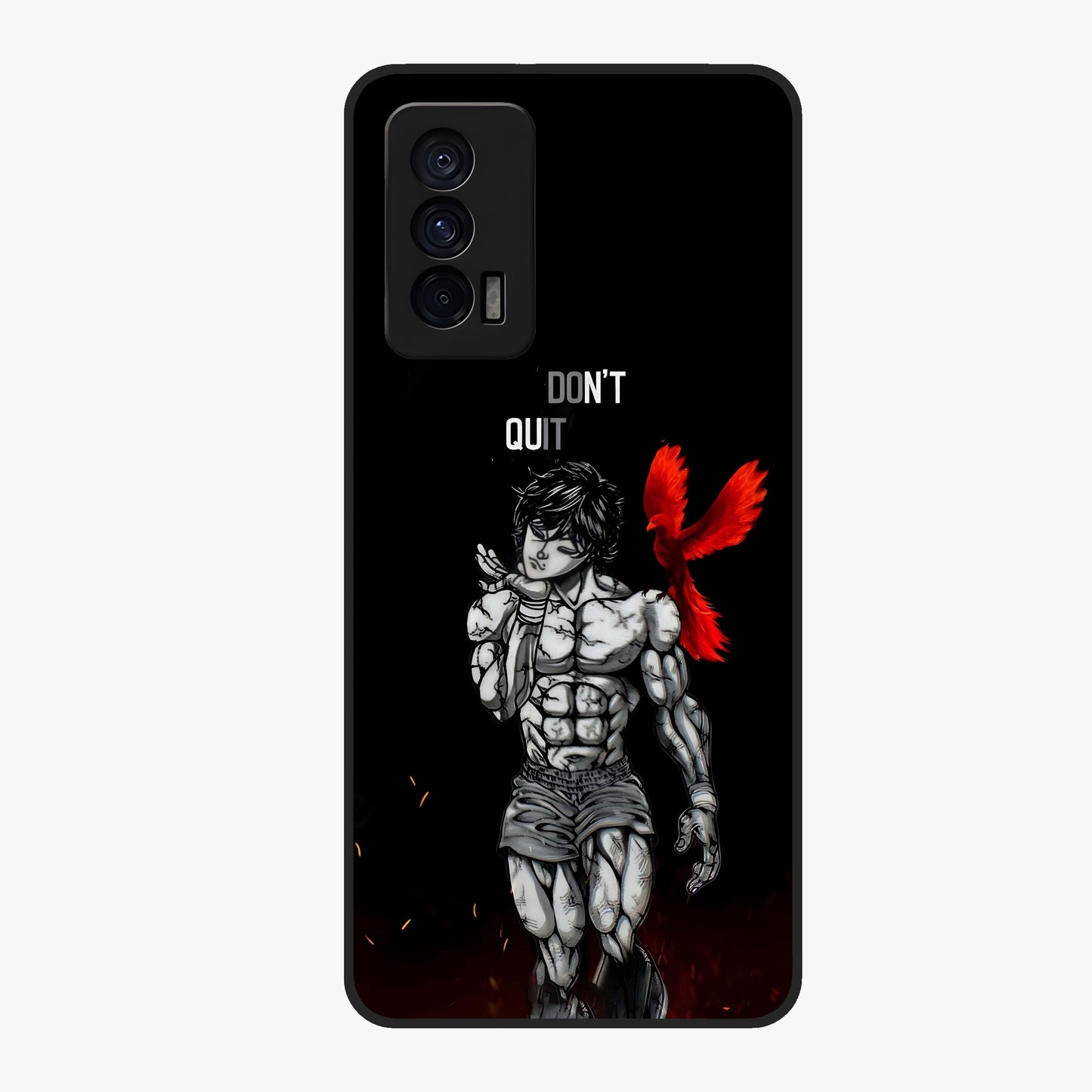 Rise Beyond Limits Glass Case showing flat back view with motivational typography artwork and glossy glass finish.