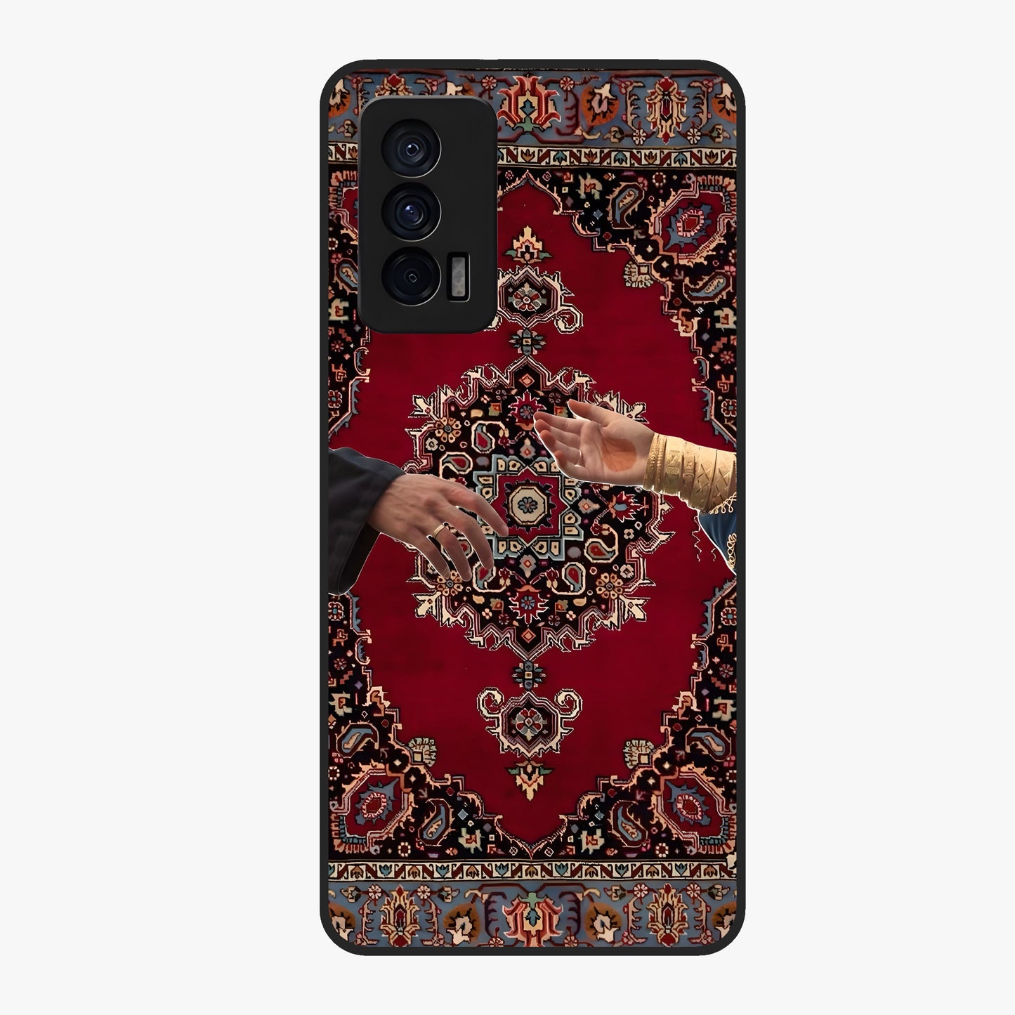 Royal Touch Reach Glass Case showing flat back view with elegant royal themed artwork and glossy glass finish.