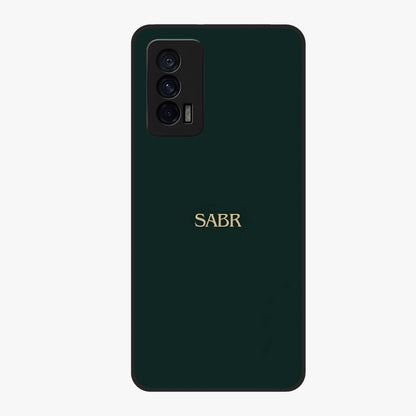 Sabr Minimal Patience Glass Case showing flat back view with minimalist typography artwork and glossy glass finish.