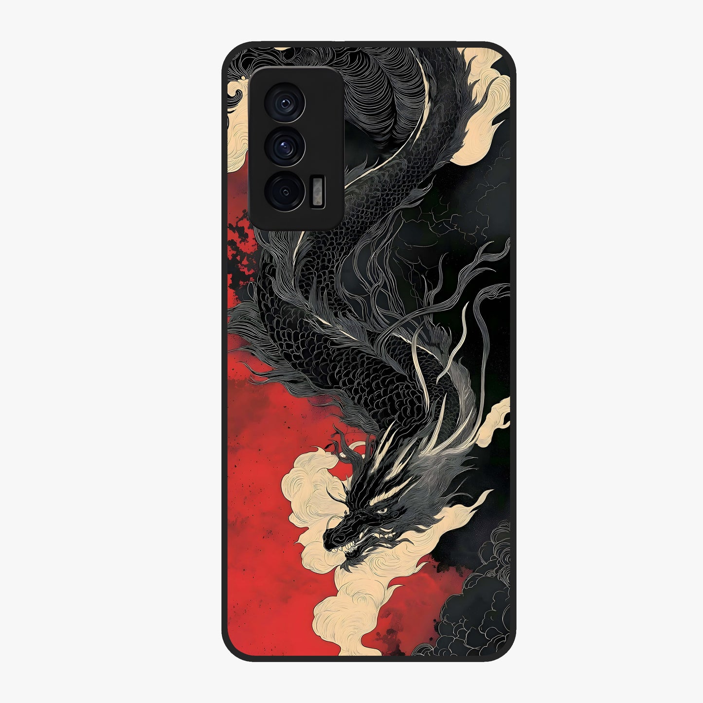 Shadow Dragon Fury Glass Case showing flat back view with fierce dragon artwork and glossy glass finish.