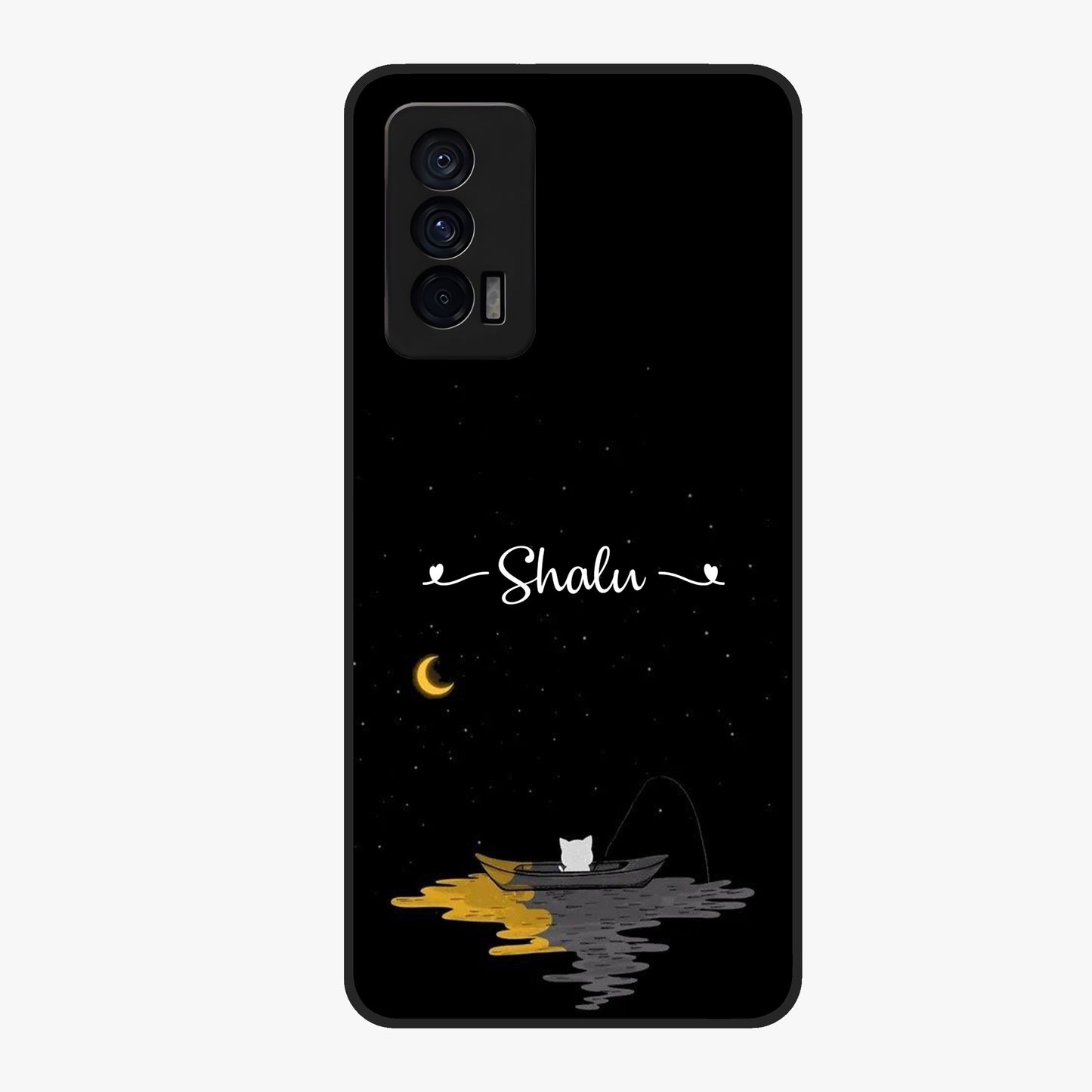 Silent Night Row Glass Case showing flat back view with calm night themed artwork and glossy glass finish.