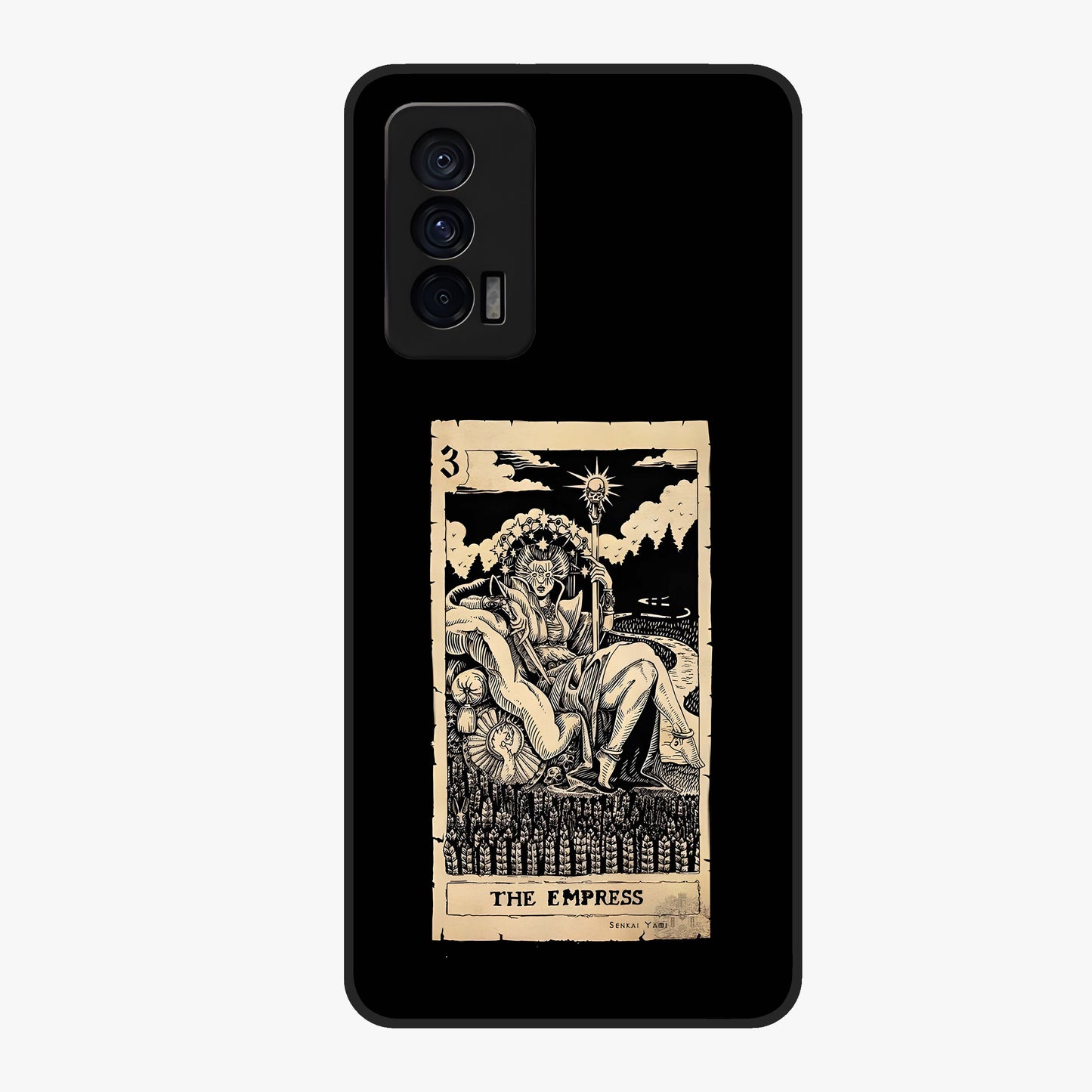 The Empress Glass Case showing flat back view with regal feminine artwork and glossy glass finish.