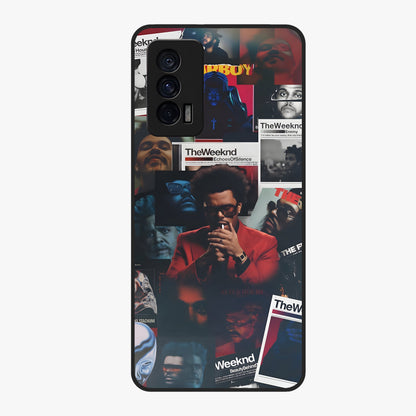 The Weeknd Glass Case showing flat back view with music inspired artistic portrait artwork and glossy glass finish.
