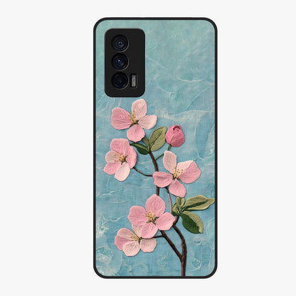 Threaded Blossom Breeze Glass Case showing flat back view with delicate blossom artwork and glossy glass finish.