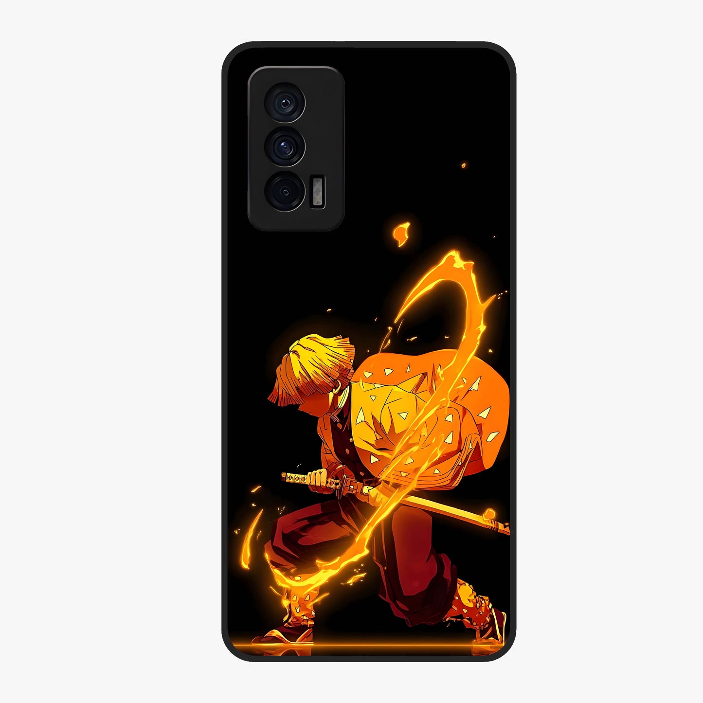 Thunder Flame Execution Glass Case showing flat back view with powerful flame and lightning artwork and glossy glass finish.