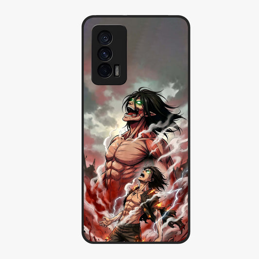 Titan Awakening Fury Glass Case showing flat back view with powerful titan inspired artwork and glossy glass finish.
