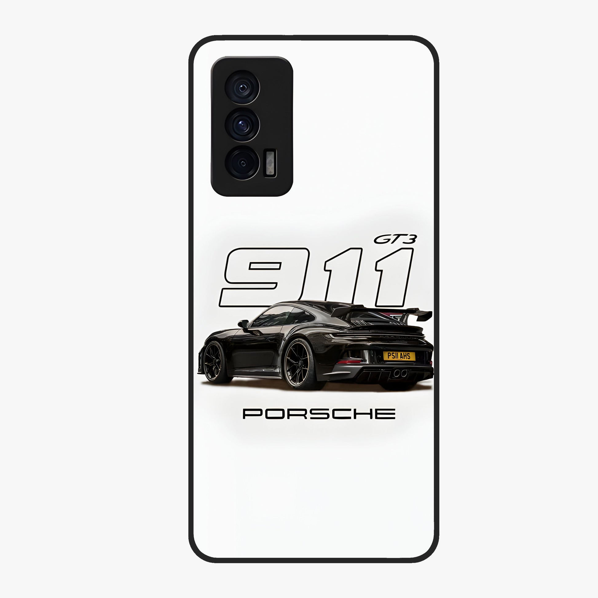 Turbo Legacy Icon Glass Case showing flat back view with iconic sports car inspired artwork and glossy glass finish.