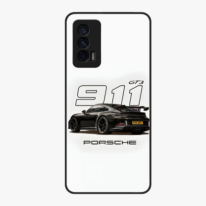 Turbo Legacy Icon Glass Case showing flat back view with iconic sports car inspired artwork and glossy glass finish.