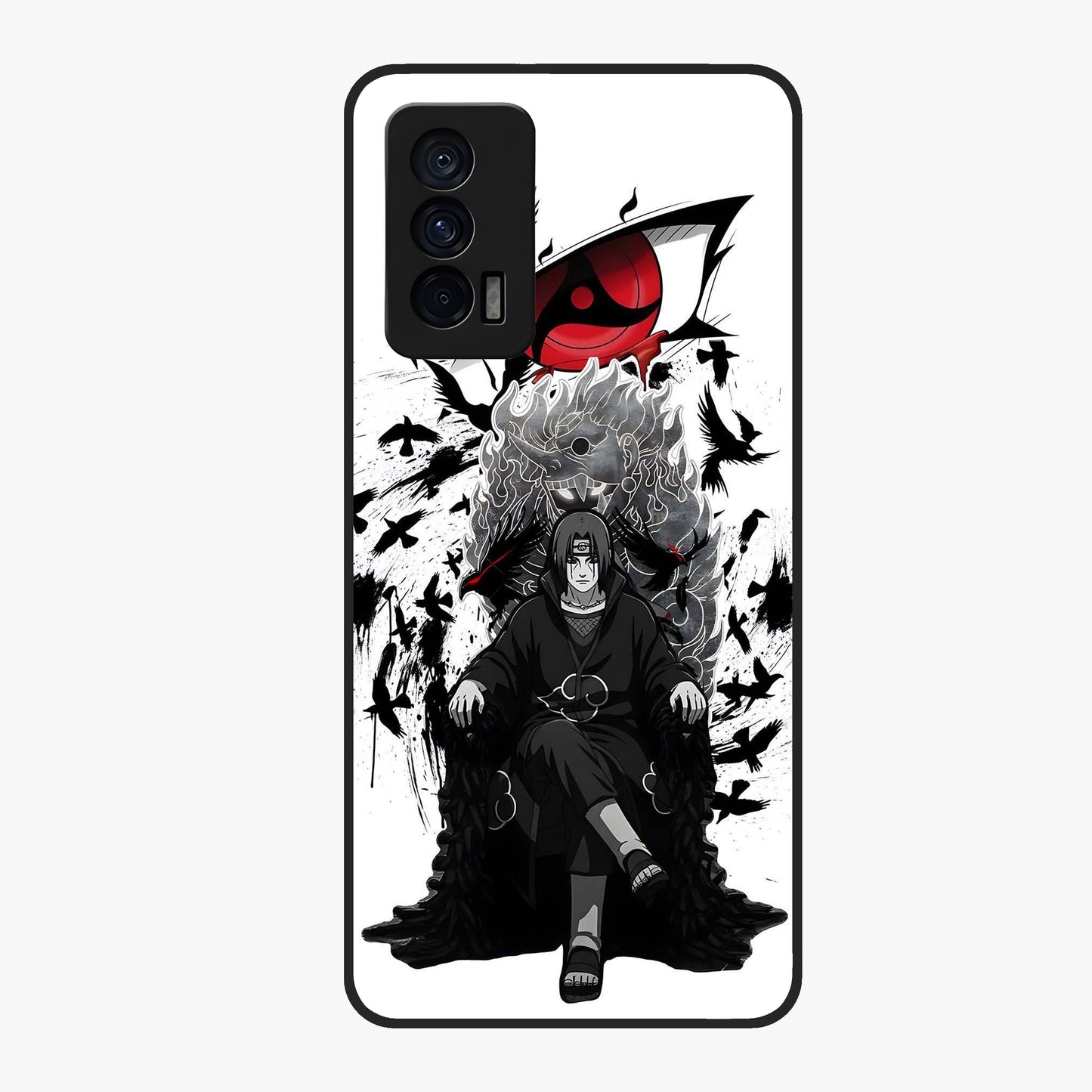 Uchiha Shadow Throne Glass Case showing flat back view with cosmic underwater themed artwork and glossy glass finish.