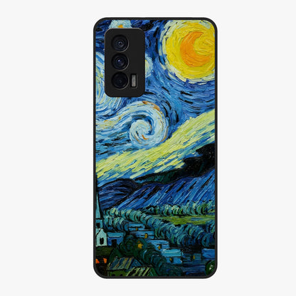 Van Gogh Art Glass Case showing flat back view with classic painterly artwork inspired by Van Gogh style and glossy glass finish.