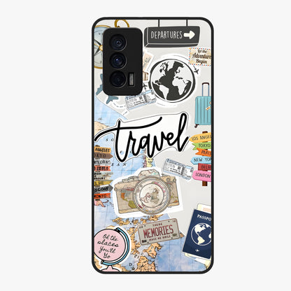 Wanderlust Journal Glass Case showing flat back view with travel inspired artwork and glossy glass finish.