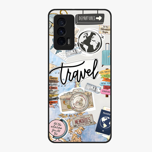 Wanderlust Journal Glass Case showing flat back view with travel inspired artwork and glossy glass finish.