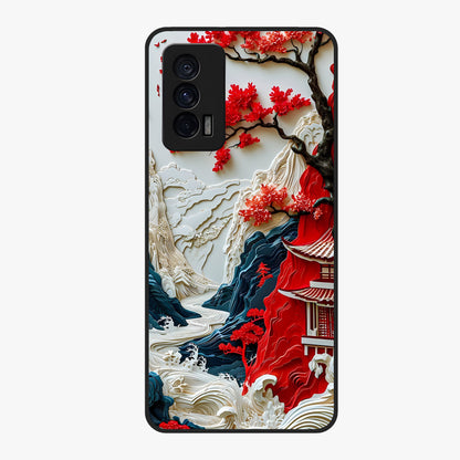 Whispers Of Sakura Waves Glass Case showing flat back view with cherry blossom wave artwork and glossy glass finish.