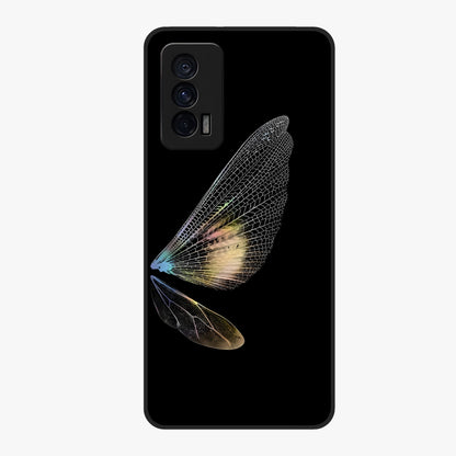 Whispers Of Wings Glass Case showing flat back view with graceful wing inspired artwork and glossy glass finish.