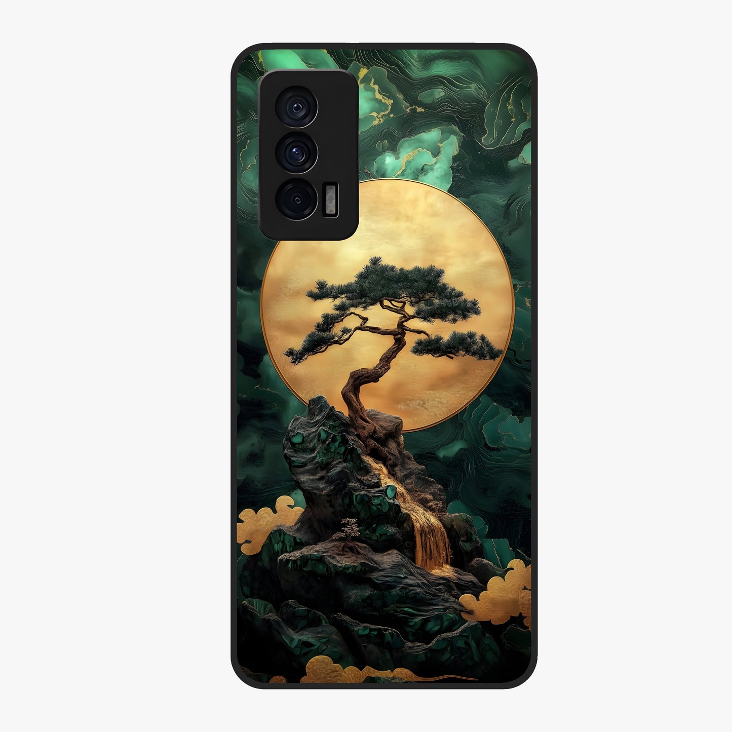 Zen Moon Rise Glass Case showing flat back view with calm moonrise artwork and glossy glass finish.