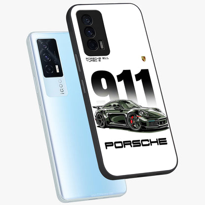 911 Turbo Dominance Glass Case displayed in premium angled mockup highlighting sporty car illustration and sleek glass surface.