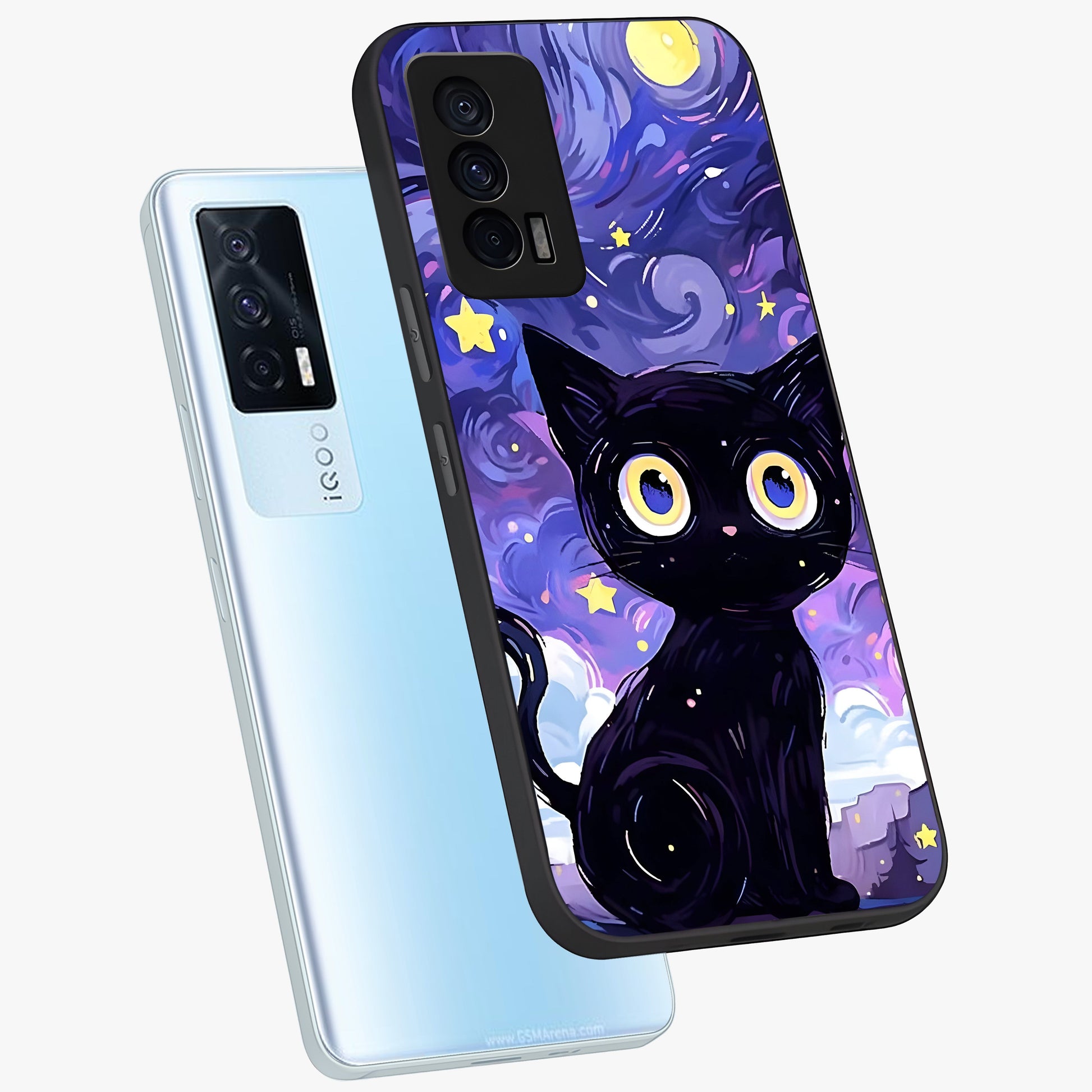 Abstract Cat Art Glass Case displayed in angled mockup highlighting modern abstract cat artwork and sleek glass surface.