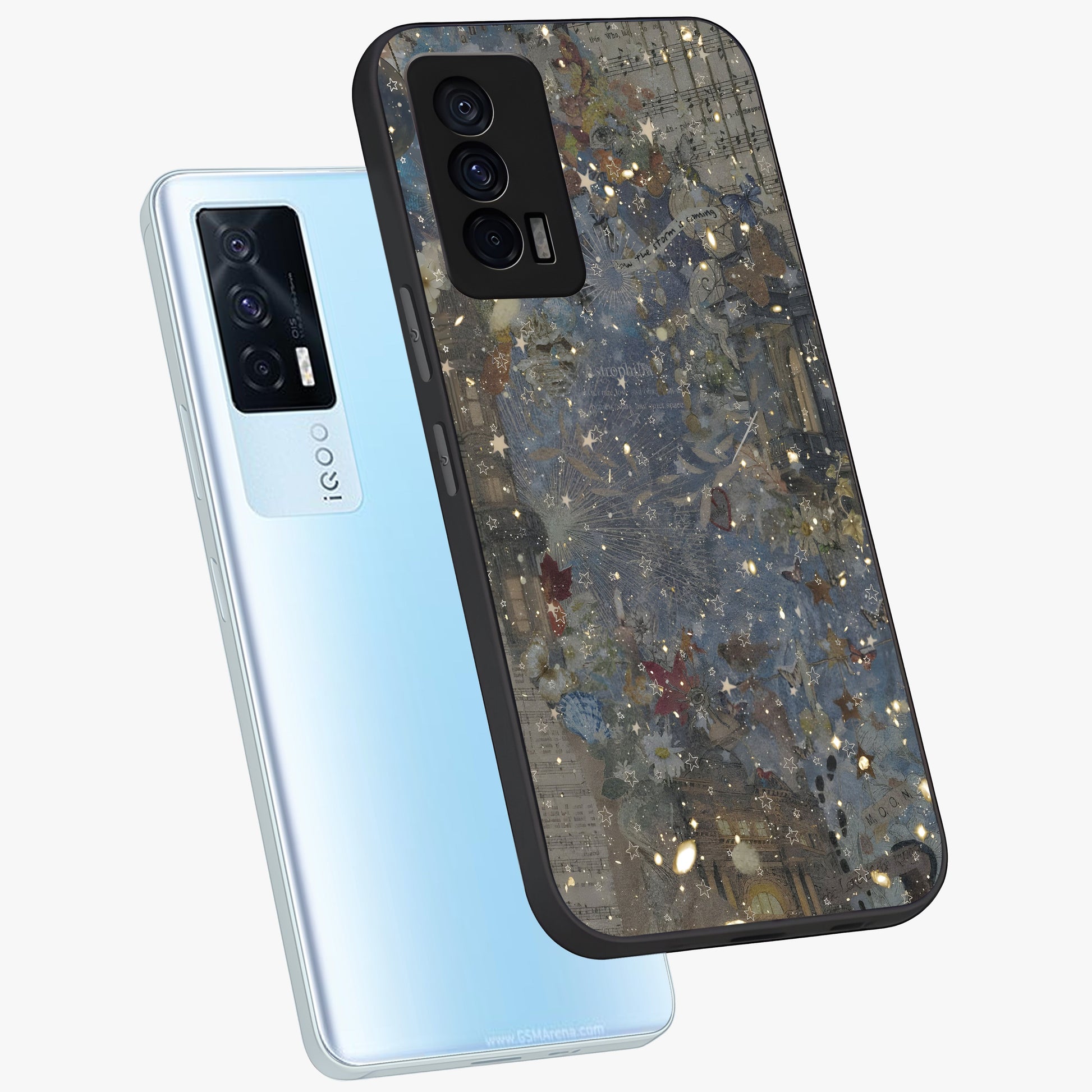Aesthetic Astrolophia Glass Case displayed in angled mockup highlighting artistic aesthetic elements and smooth glass surface.