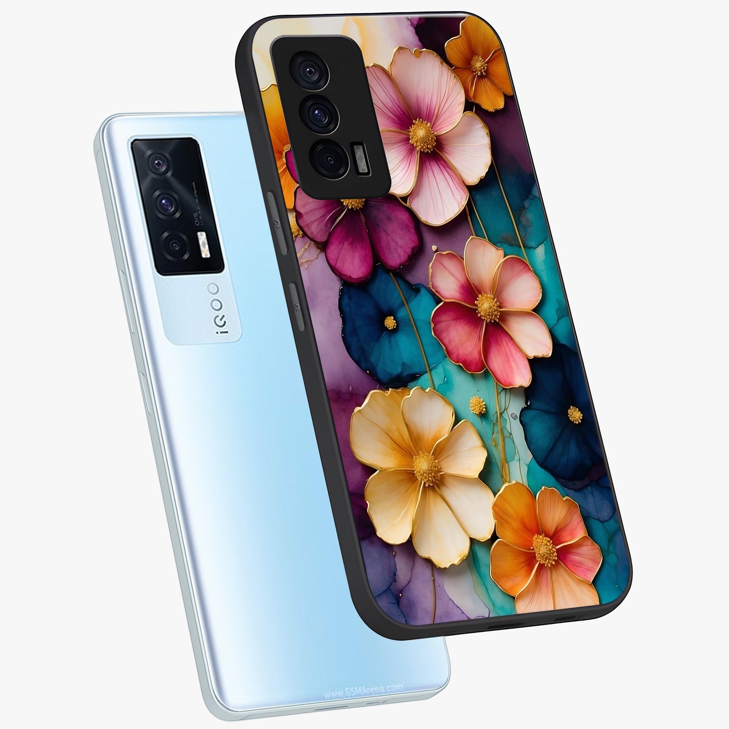 Artlyn Grace Flower Pattern Glass Case displayed in angled mockup highlighting delicate flower pattern design and smooth glass surface.