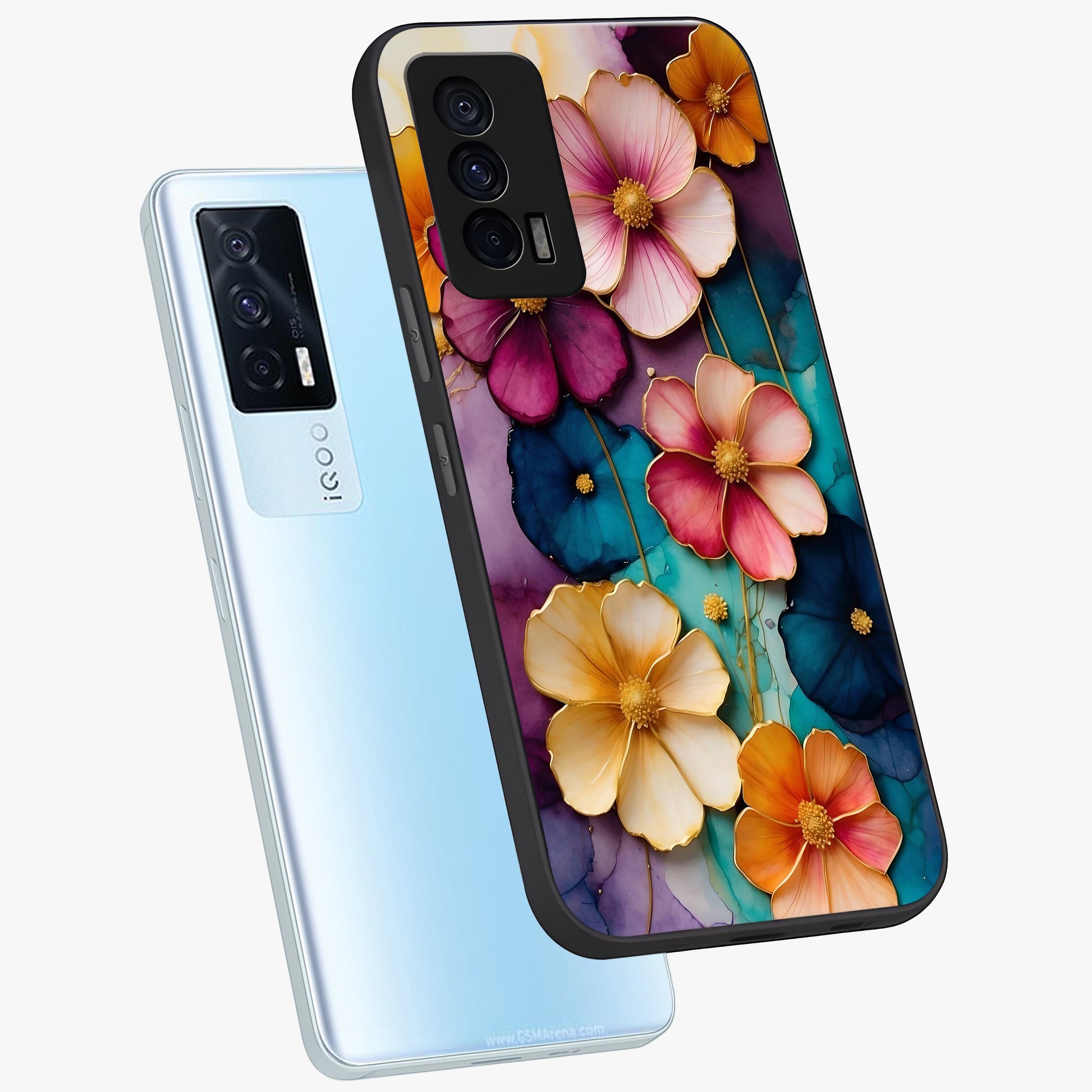 Artlyn Grace Flower Pattern Glass Case displayed in angled mockup highlighting delicate flower pattern design and smooth glass surface.