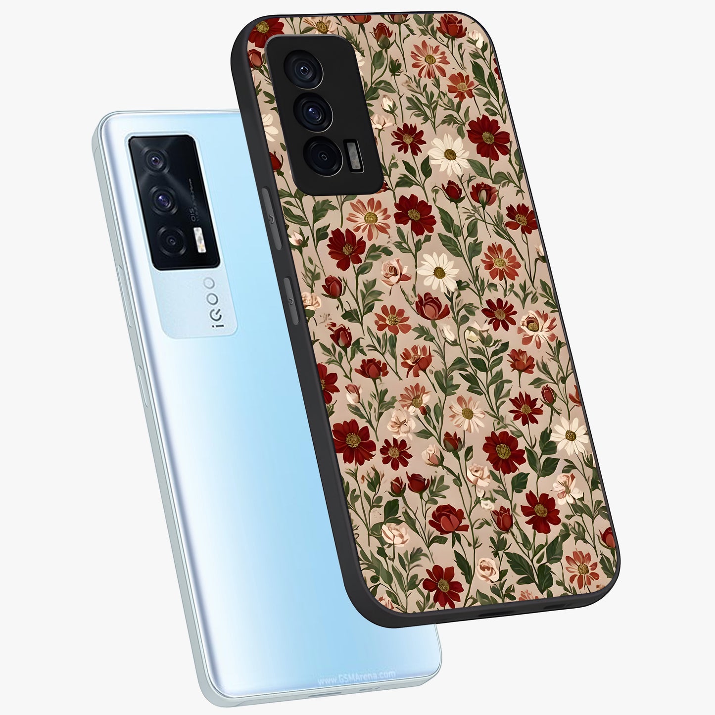 Biege Flower With Leaf Glass Case displayed in angled mockup highlighting minimal floral leaf design and elegant aesthetic.