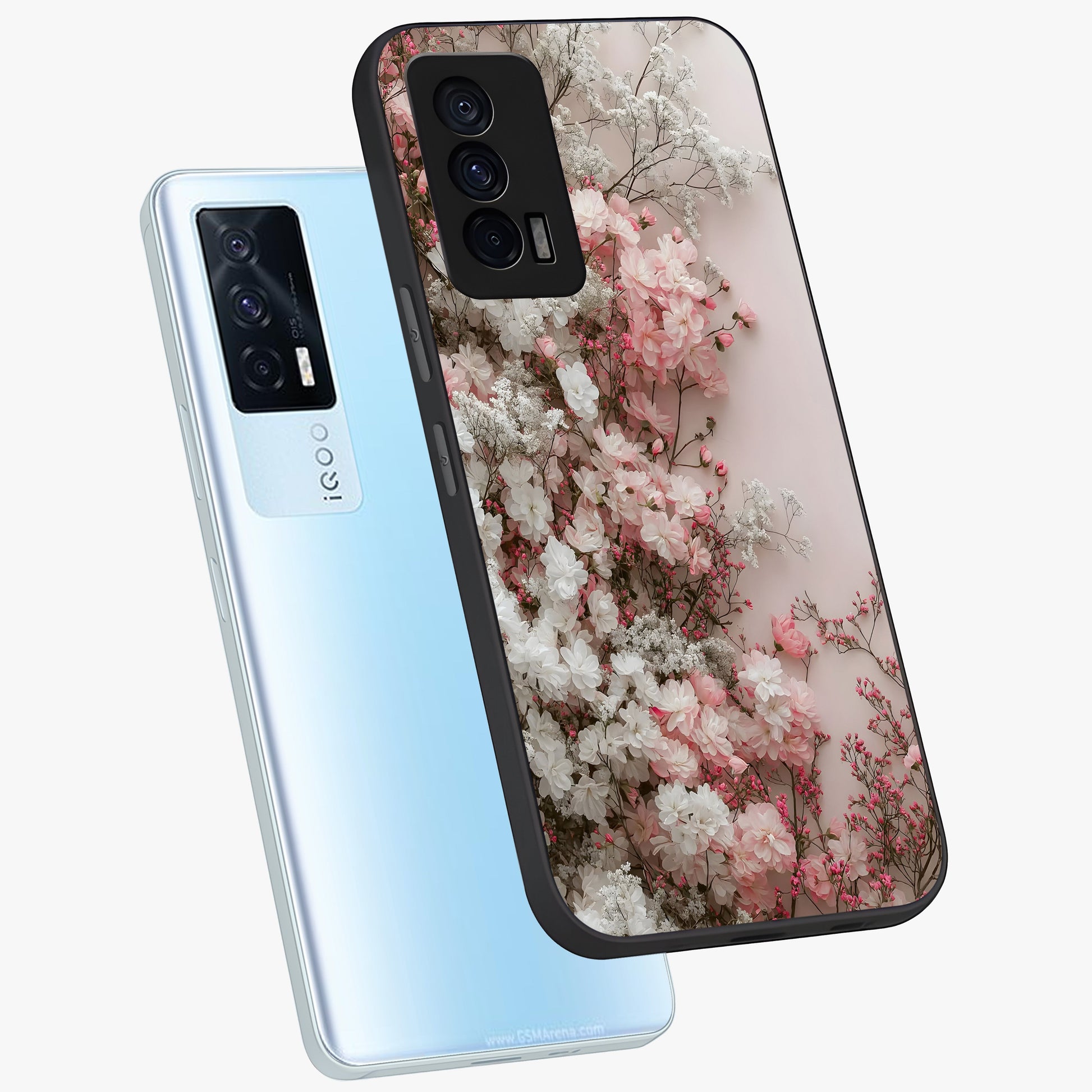 Blush Blossom Cloud Glass Case displayed in angled mockup highlighting soft cloud and blossom design with pastel aesthetic.