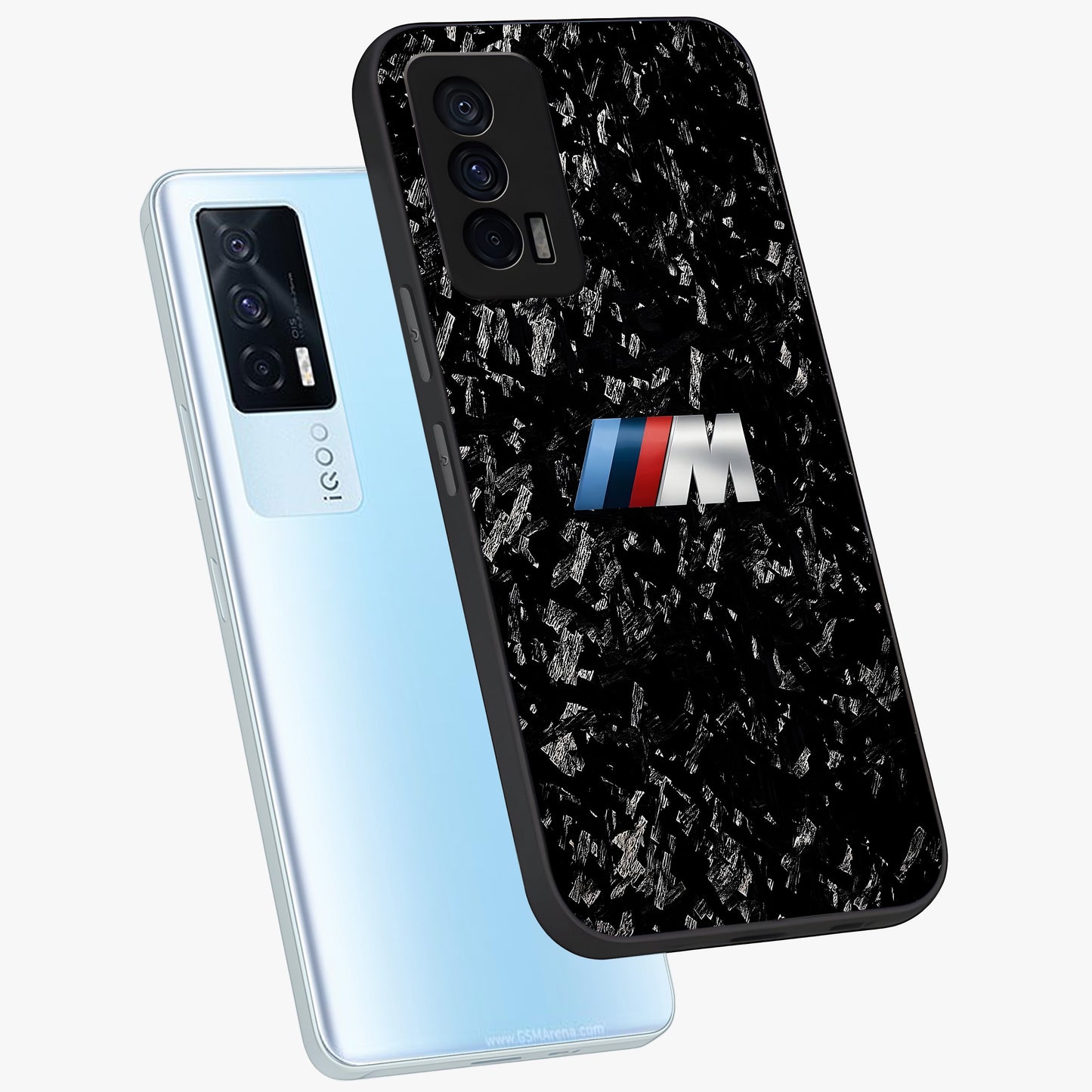 Carbon Speed Mark Glass Case displayed in angled mockup highlighting racing inspired carbon design and sleek aesthetic style.