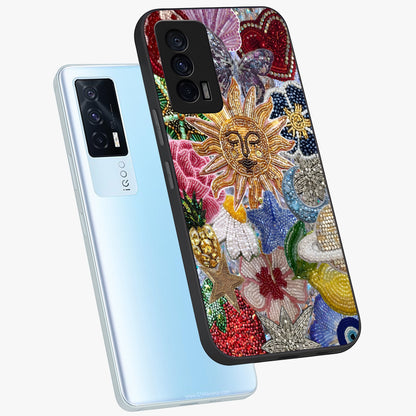 Celestial Floral and Playful Glass Case displayed in angled mockup highlighting playful floral design with dreamy celestial elements.