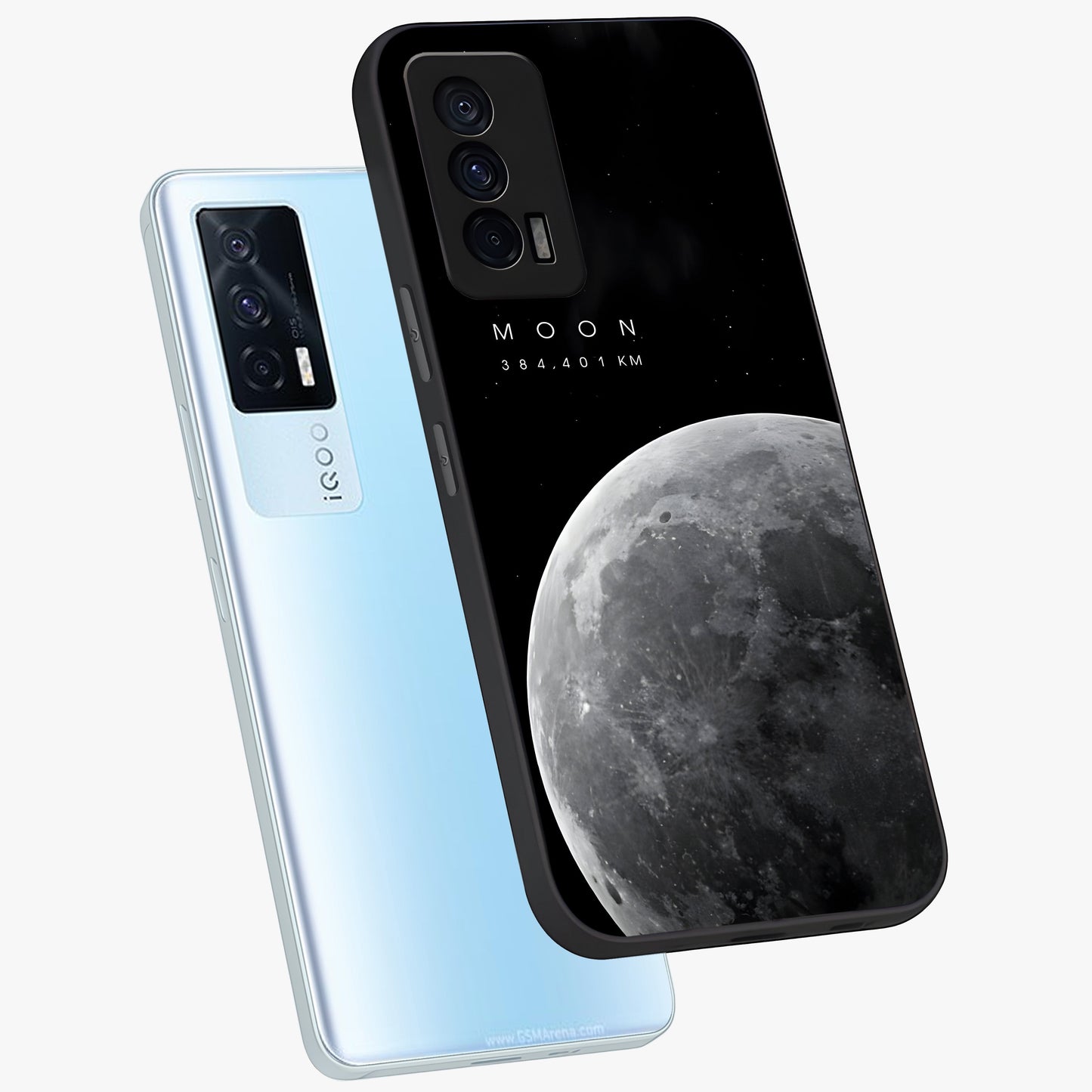 Cosmic Moon Glow Glass Case displayed in angled mockup highlighting celestial moon design with cosmic aesthetic theme.