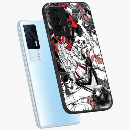 Crimson Chaos Panel Glass Case displayed in angled mockup highlighting chaotic panel style design with modern graphic theme.