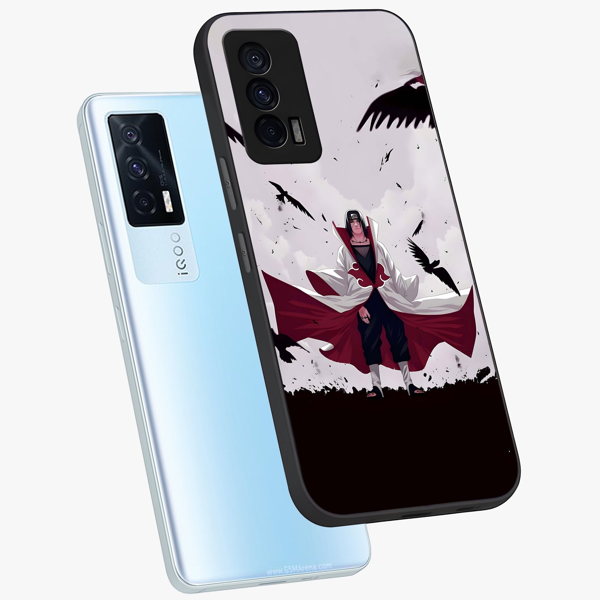Crimson Crow Ascension Glass Case displayed in angled mockup highlighting powerful crow illustration with dark crimson aesthetic.